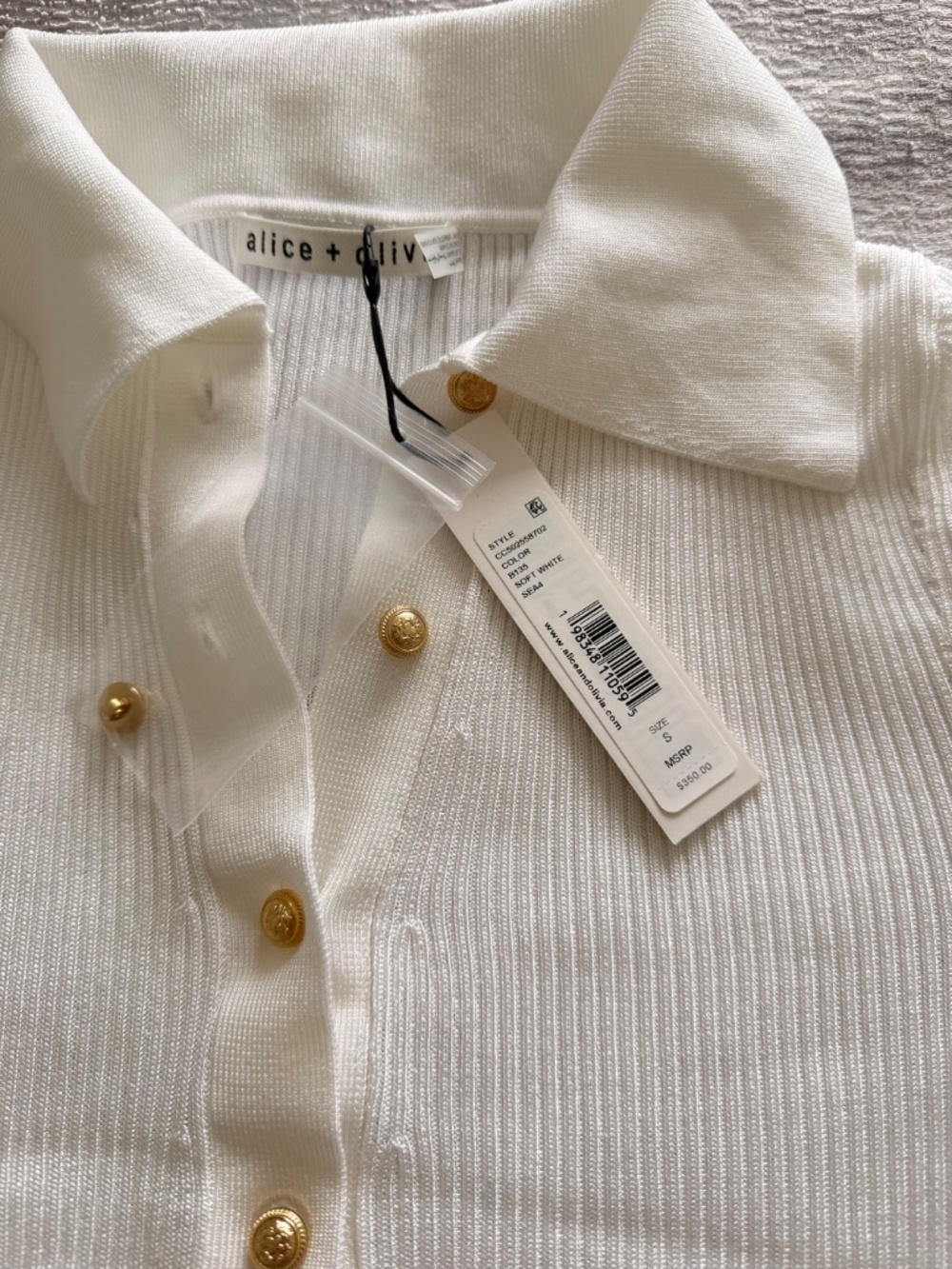 NWT Alice + Olivia by Stacey Bendet Nealie Ribbed Polo Cardigan Size S - Picture 6 of 11